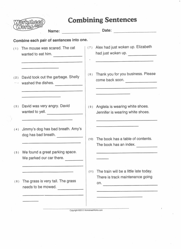 Sentence Fluency Worksheets Grade 3